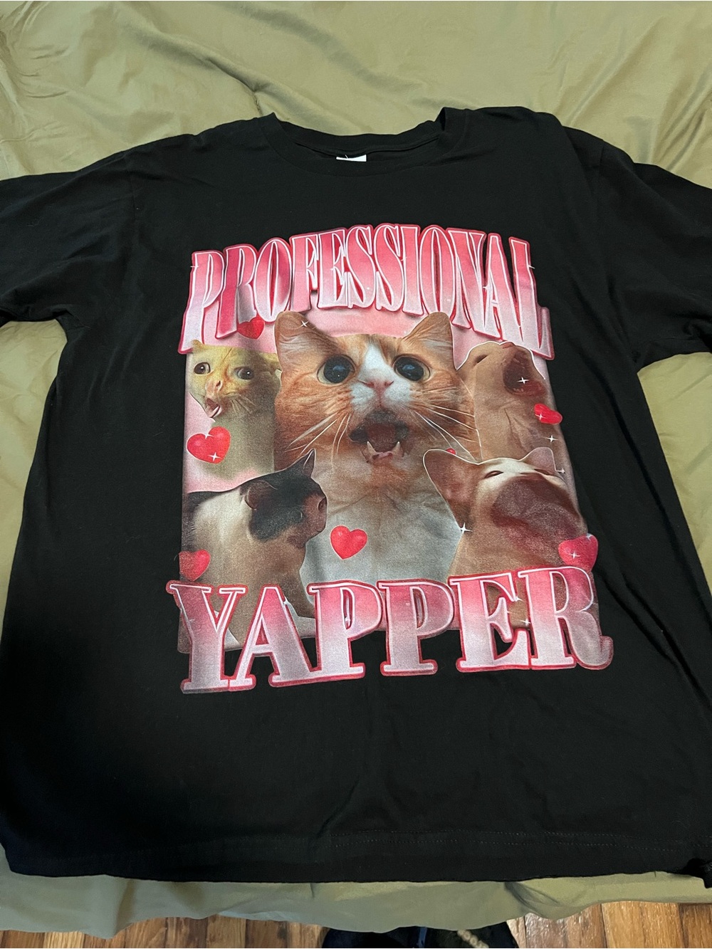 Professional Yapper Cat Graphic Tee - Black with Pink Accents
